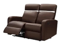 Canapé 2 Places Relax électrique En Cuir ABERDEEN - Marron Et Bande Ivoire -Accueil-Canapé canape 366629