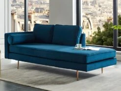 Méridienne Gauche En Velours KAHEL - Bleu Canard