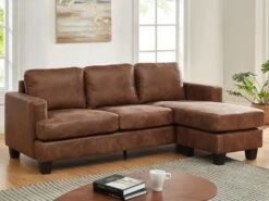 Canapé D'angle Réversible ETHAN En Microfibre Effet Cuir Vieilli