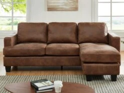 Canapé D'angle Réversible ETHAN En Microfibre Effet Cuir Vieilli -Accueil-Canapé canape 378119