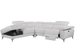 Canapé D'angle Relax électrique En Cuir PASCALINE - Ivoire - Angle Gauche -Accueil-Canapé canape 380389