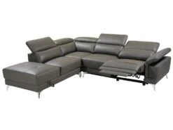 Canapé D'angle Relax électrique En Cuir PASCALINE - Anthracite - Angle Gauche -Accueil-Canapé canape 380407