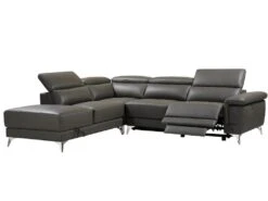 Canapé D'angle Relax électrique En Cuir PASCALINE - Anthracite - Angle Gauche -Accueil-Canapé canape 380413