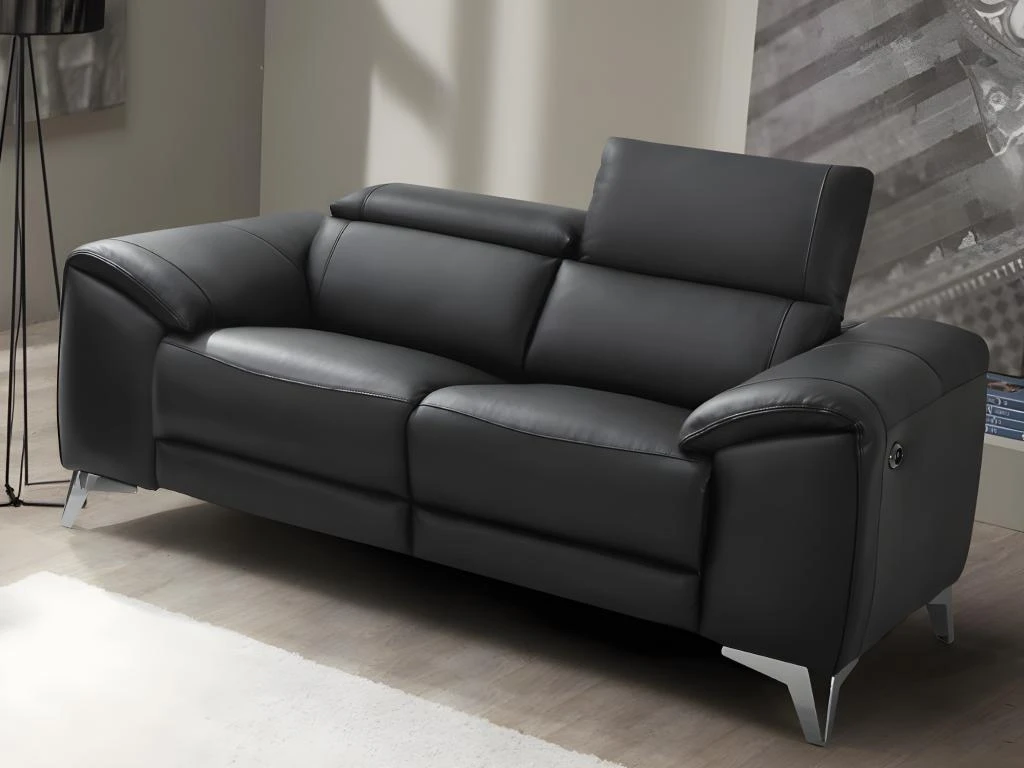 Canapé 2 Places Relax électrique En Cuir FRANSKA - Noir 4 Canapé 2 Places Relax électrique En Cuir FRANSKA - Noir – Image 2