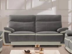 Canapé 3 Places Relax électrique En Velours METTI - Gris Et Bandes écru -Accueil-Canapé canape 397533