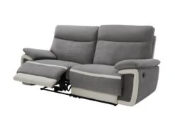 Canapé 3 Places Relax électrique En Velours METTI - Gris Et Bandes écru -Accueil-Canapé canape 397537