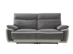 Canapé 3 Places Relax électrique En Velours METTI - Gris Et Bandes écru -Accueil-Canapé canape 397539