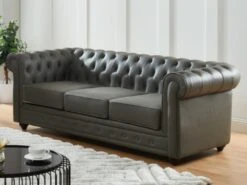 Canapé 3 Places En Cuir De Buffle CHESTERFIELD - Gris -Accueil-Canapé canape 398817