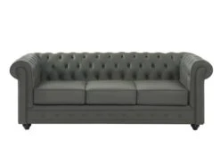 Canapé 3 Places En Cuir De Buffle CHESTERFIELD - Gris -Accueil-Canapé canape 398819