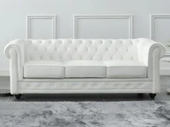 Canapé 3 Places En Cuir De Buffle CHESTERFIELD - Blanc -Accueil-Canapé canape 398841