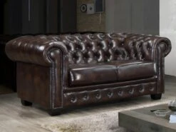 Canapé Chesterfield 2 Places BRENTON 100% Cuir De Buffle - Marron Reflets Châtains -Accueil-Canapé canape 401997