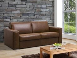 Canapé 3 Places Convertible Express 100% Cuir De Buffle Vintage Caramel Matelas 14cm DELECTEA II -Accueil-Canapé canape 405621