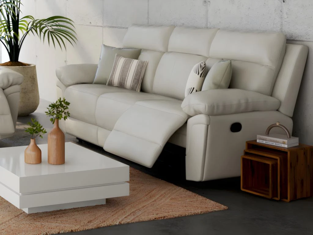 Canapé 3 Places Relax En Cuir De Buffle PAKITA - Ivoire 4 Canapé 3 Places Relax En Cuir De Buffle PAKITA - Ivoire – Image 2