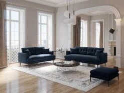 Canapé 2 Places En Velours GANESH - Bleu Nuit