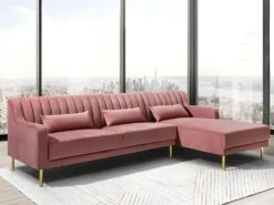 Canapé D'angle MEYREUIL En Velours - Vieux Rose - Angle Droit