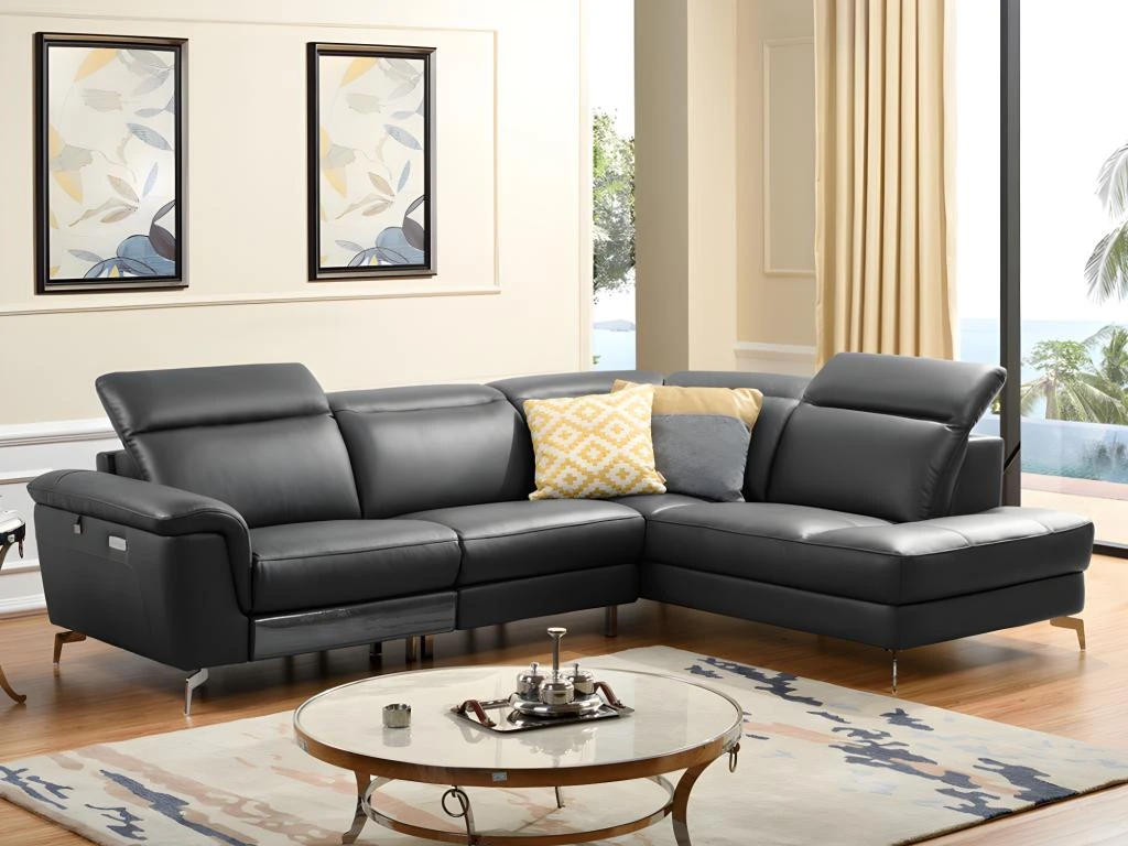 Canapé D'angle Relax électrique En Cuir OLBIA - Noir - Angle Droit 3 Canapé D'angle Relax électrique En Cuir OLBIA - Noir - Angle Droit