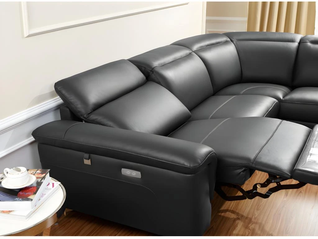 Canapé D'angle Relax électrique En Cuir OLBIA - Noir - Angle Droit 10 Canapé D'angle Relax électrique En Cuir OLBIA - Noir - Angle Droit – Image 8