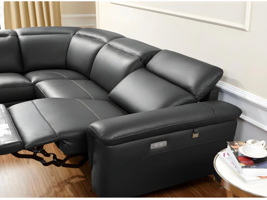 Canapé D'angle Relax électrique En Cuir OLBIA - Noir - Angle Gauche 9 Canapé D'angle Relax électrique En Cuir OLBIA - Noir - Angle Gauche – Image 7