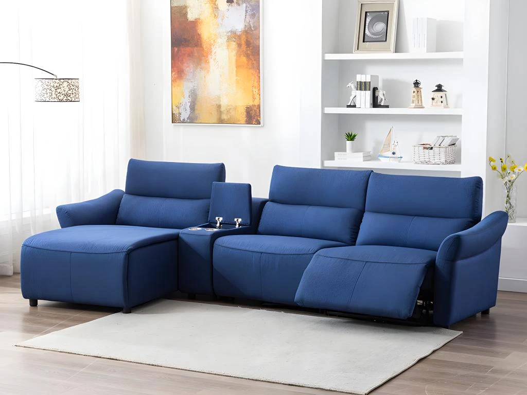 Canapé D'angle Relax électrique En Tissu EIVOR - Bleu - Angle Gauche 4 Canapé D'angle Relax électrique En Tissu EIVOR - Bleu - Angle Gauche – Image 2