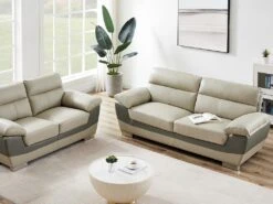 Canapé 3 Places En Cuir FRANCESCA - Taupe -Accueil-Canapé canape 479615