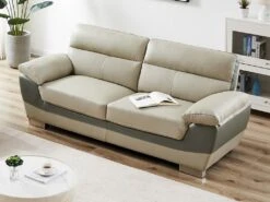 Canapé 3 Places En Cuir FRANCESCA - Taupe -Accueil-Canapé canape 479617