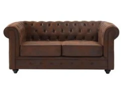 Canapé 2 Places CHESTERFIELD En Microfibre Aspect Cuir Vieilli -Accueil-Canapé canape 479731
