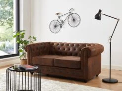 Canapé 2 Places CHESTERFIELD En Microfibre Aspect Cuir Vieilli -Accueil-Canapé canape 479737