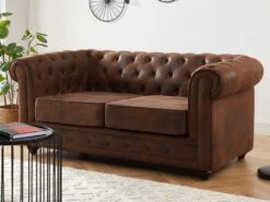 Canapé 2 Places CHESTERFIELD En Microfibre Aspect Cuir Vieilli -Accueil-Canapé canape 479739