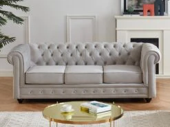 Canapé 3 Places CHESTERFIELD - Velours Gris Clair