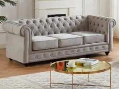 Canapé 3 Places CHESTERFIELD - Velours Gris Clair -Accueil-Canapé canape 486121