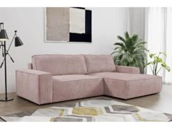 Canapé D'angle Convertible En Velours Côtelé Rose AMELIA De Pascal Morabito - Angle Droit
