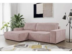 Canapé D'angle Convertible En Velours Côtelé Rose AMELIA De Pascal Morabito - Angle Gauche