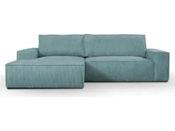 Canapé D'angle Convertible En Velours Côtelé Bleu Clair AMELIA De Pascal Morabito - Angle Gauche -Accueil-Canapé canape 487213