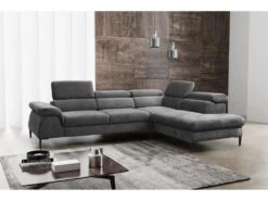 Canapé Grand Angle Convertible En Velours Anthracite SEPINA De PASCAL MORABITO - Angle Droit