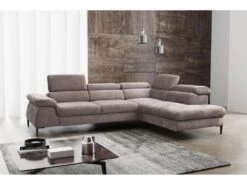 Canapé Grand Angle Convertible En Velours Taupe SEPINA De PASCAL MORABITO - Angle Droit