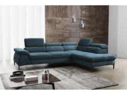 Canapé Grand Angle Convertible En Velours Bleu Nuit SEPINA De PASCAL MORABITO - Angle Droit