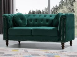 Canapé 2 Places En Velours Vert émeraude TURNER