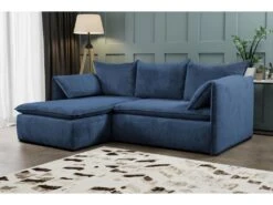 Canapé D'angle Convertible En Velours Côtelé Bleu Marine TEODORA De PASCAL MORABITO - Angle Gauche