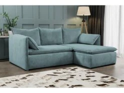 Canapé D'angle Convertible En Velours Côtelé Bleu TEODORA De PASCAL MORABITO - Angle Droit