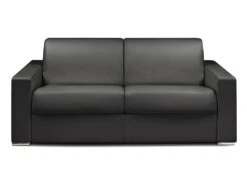 Canapé 3 Places Convertible Express En Simili CALITO - Noir - Couchage 140 Cm - Matelas 14 Cm