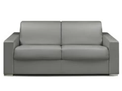 Canapé 3 Places Convertible Express En Simili CALITO - Gris - Couchage 140 Cm - Matelas 14 Cm Avec Mémoire De Forme DUNLOPILLO