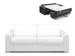 Canapé 4 Places Convertible Express En Simili CALITO - Blanc - Couchage 160 Cm - Matelas 14 Cm Avec Mémoire De Forme DUNLOPILLO -Accueil-Canapé canape 489203
