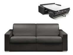 Canapé 4 Places Convertible Express En Simili CALITO - Noir - Couchage 160 Cm - Matelas 14 Cm Avec Mémoire De Forme DUNLOPILLO -Accueil-Canapé canape 489213