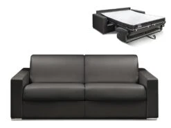 Canapé 4 Places Convertible Express En Simili CALITO - Noir - Couchage 160 Cm - Matelas 16 Cm Avec Mousse à Mémoire De Forme DUNLOPILLO -Accueil-Canapé canape 489219