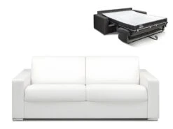 Canapé 4 Places Convertible Express En Simili CALITO - Blanc - Couchage 160 Cm - Matelas 16 Cm Avec Mémoire De Forme DUNLOPILLO -Accueil-Canapé canape 489225
