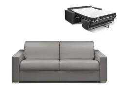 Canapé 4 Places Convertible Express En Simili CALITO - Gris - Couchage 160 Cm - Matelas 16 Cm Avec Mémoire De Forme DUNLOPILLO -Accueil-Canapé canape 489231