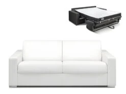 Canapé 4 Places Convertible Express En Simili CALITO - Blanc - Couchage 160 Cm - Matelas 18 Cm Avec Mémoire De Forme DUNLOPILLO -Accueil-Canapé canape 489237