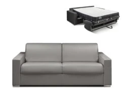 Canapé 4 Places Convertible Express En Simili CALITO - Gris - Couchage 160 Cm - Matelas 22 Cm Avec Mémoire De Forme DUNLOPILLO -Accueil-Canapé canape 489261