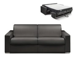 Canapé 4 Places Convertible Express En Simili CALITO - Noir - Couchage 160 Cm - Matelas 22 Cm Avec Mémoire De Forme DUNLOPILLO -Accueil-Canapé canape 489267