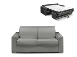 Canapé 2 Places Convertible Express En Simili CALITO - Gris - Couchage Lattes Larges 120 Cm - Matelas 14 Cm Avec Mémoire De Forme DUNLOPILLO